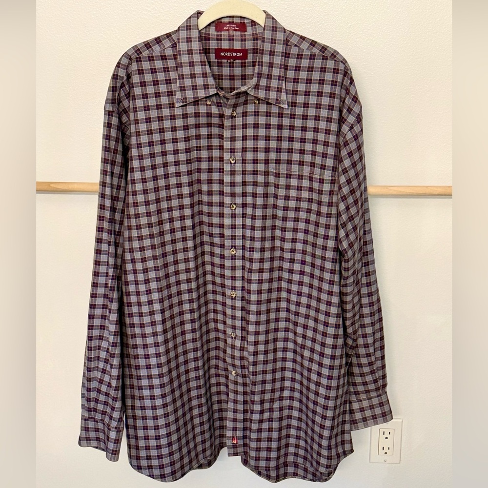 Nordstrom‎ Men’s 100% Cotton Button Down Grey Blue Size XLL - Picture 2 of 8
